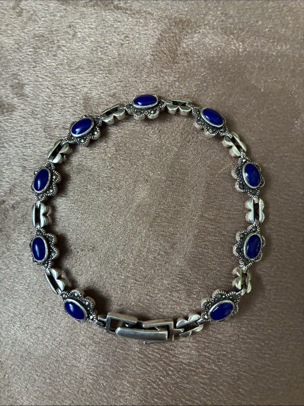 925 Antique Sterling Silver Bracelet with Blue Stone Accents - Picture 6 of 7